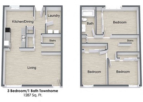 Floor plan for 3 beds, 1 bath, 1320 sqft
